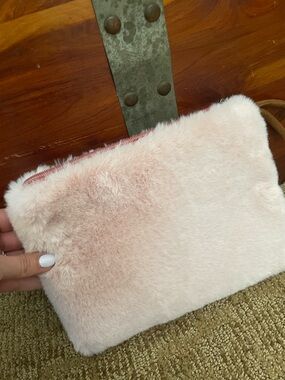 Atenti Bags Plush Faux Fur Pouch/Clutch - Pink